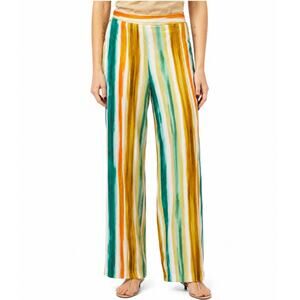 Zara NWT Multicolor Striped Wide Leg Palazzo Pants Size L Watercolor Flowy AS IS